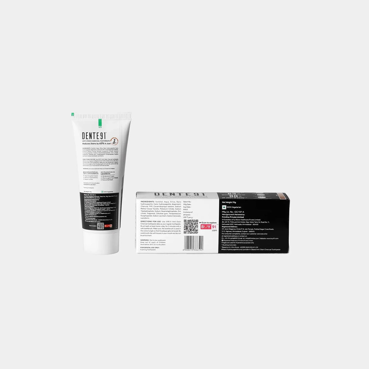 Dente91 Anti-Stain Charcoal Toothpaste - Dente91
