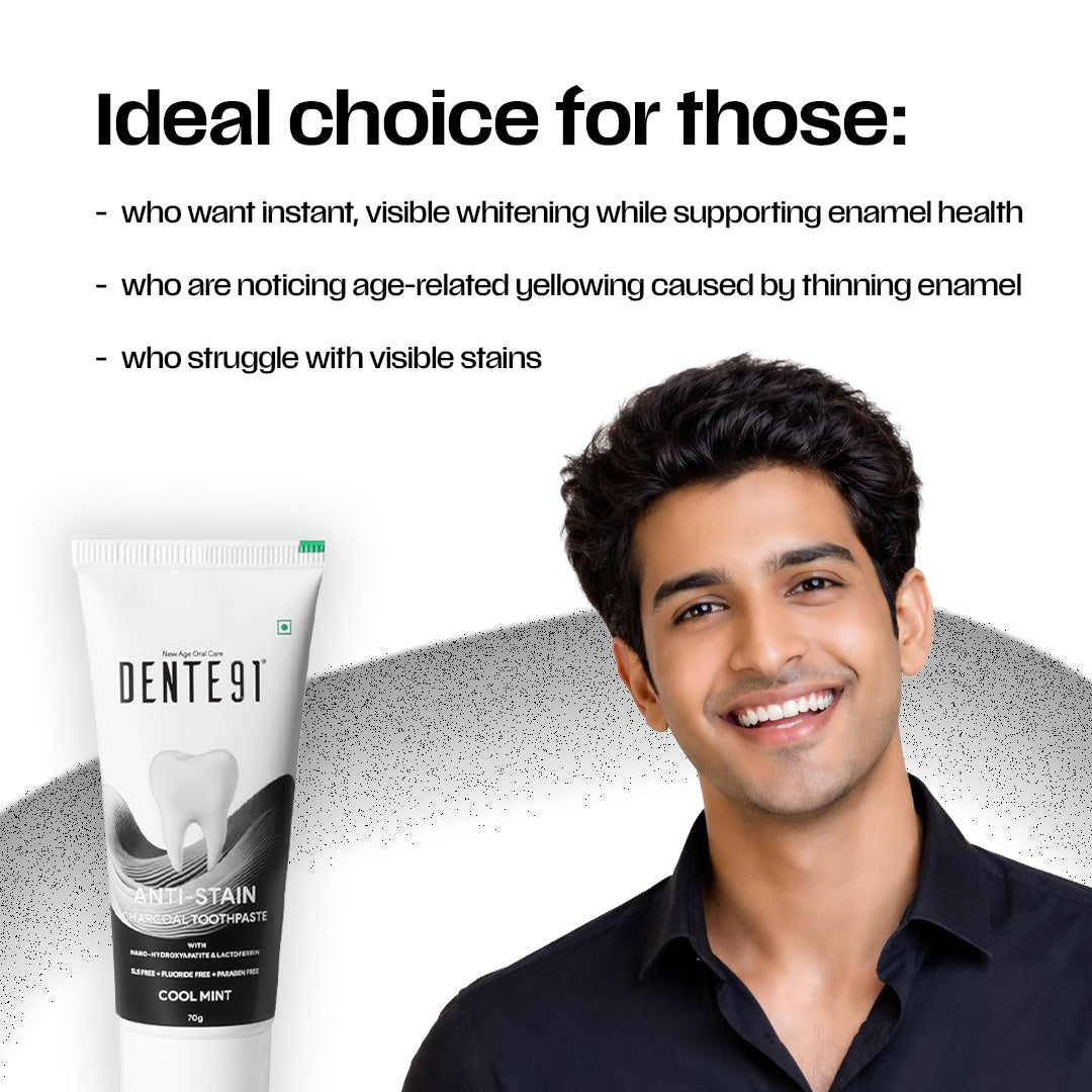 Dente91 Day & Night Toothpaste Combo (Enamel Pro 70g + Anti-Stain Charcoal 70g)