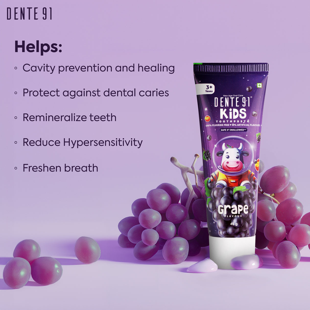 Dente91 Kids Toothpaste, Grape Flavour - Dente91