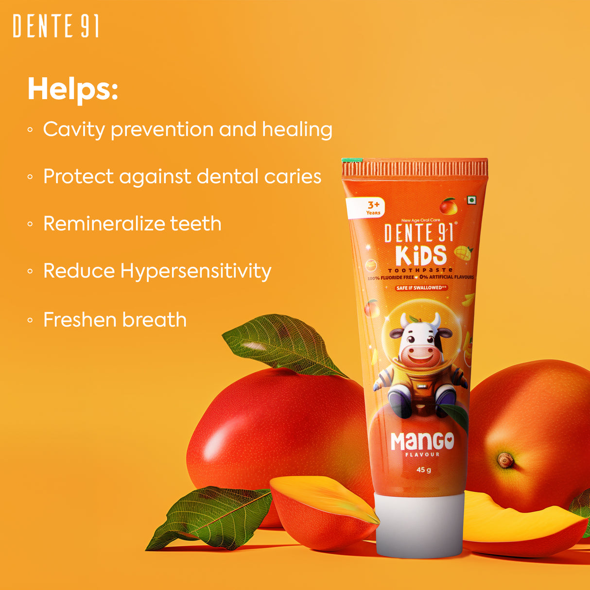 Dente91 Kids Toothpaste, Mango Flavour - Dente91