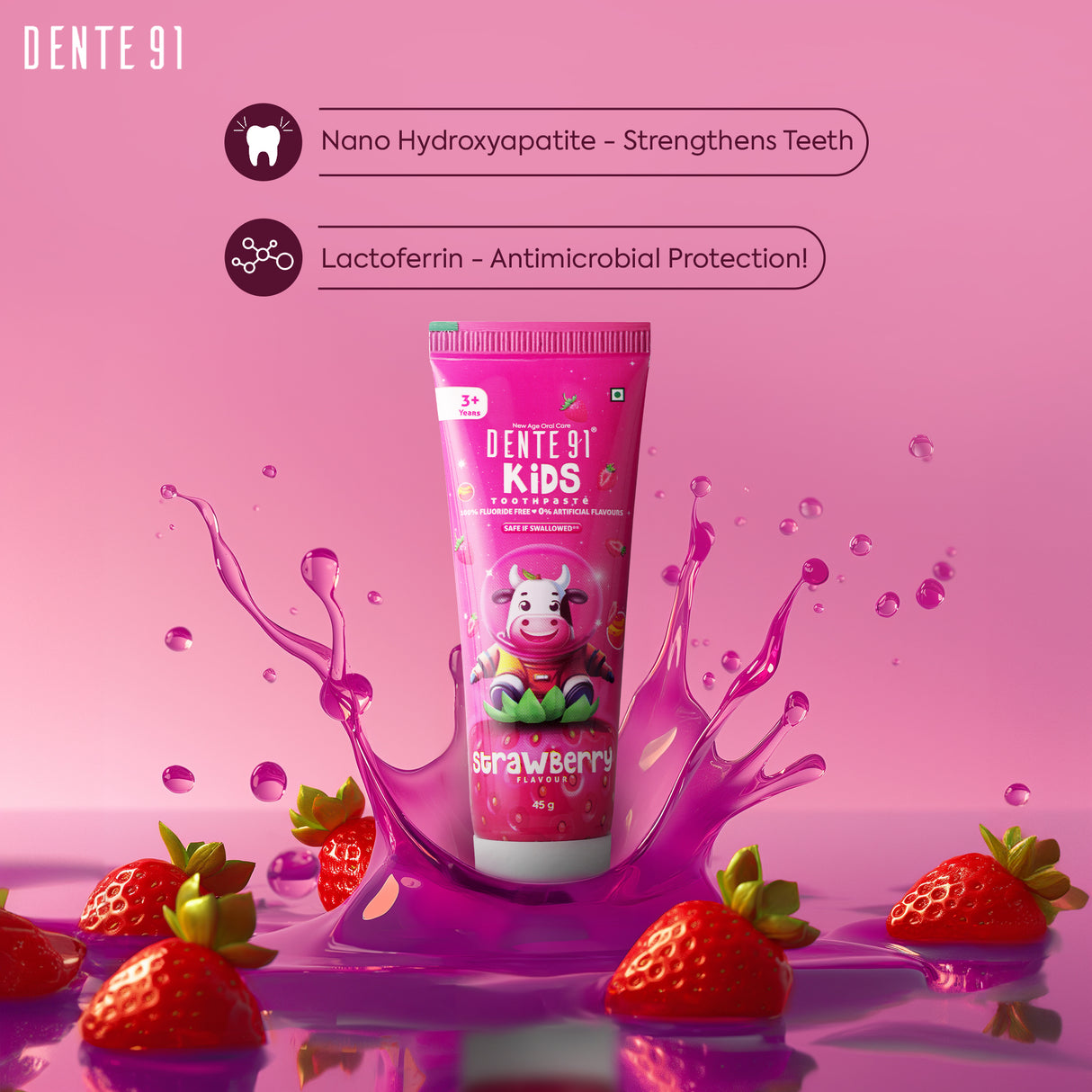 Dente91 Kids Toothpaste, Strawberry Flavour - Dente91