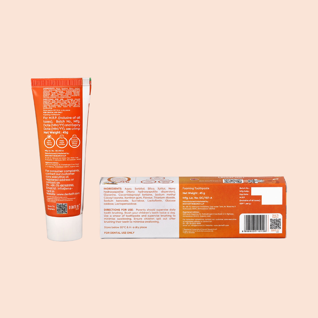 Dente91 Kids Toothpaste, Mango Flavour - Dente91