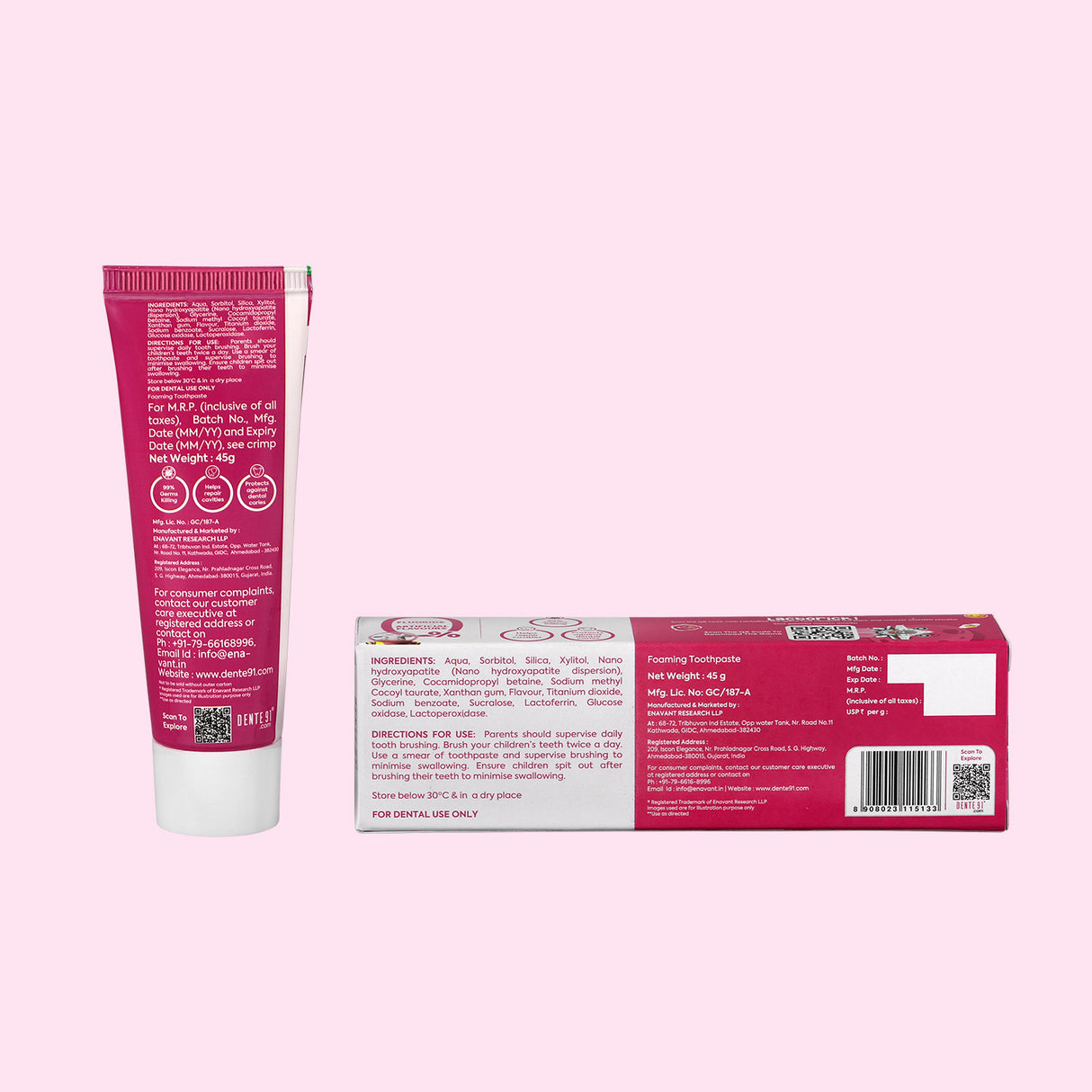 Dente91 Kids Toothpaste, Strawberry Flavour - Dente91