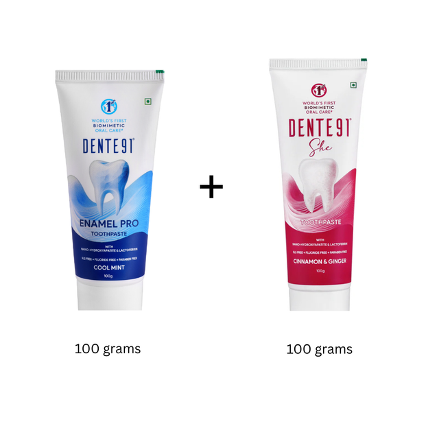Dente91 Couple's Toothpaste Combo (Enamel Pro 100g + SHE Toothpaste 100g)
